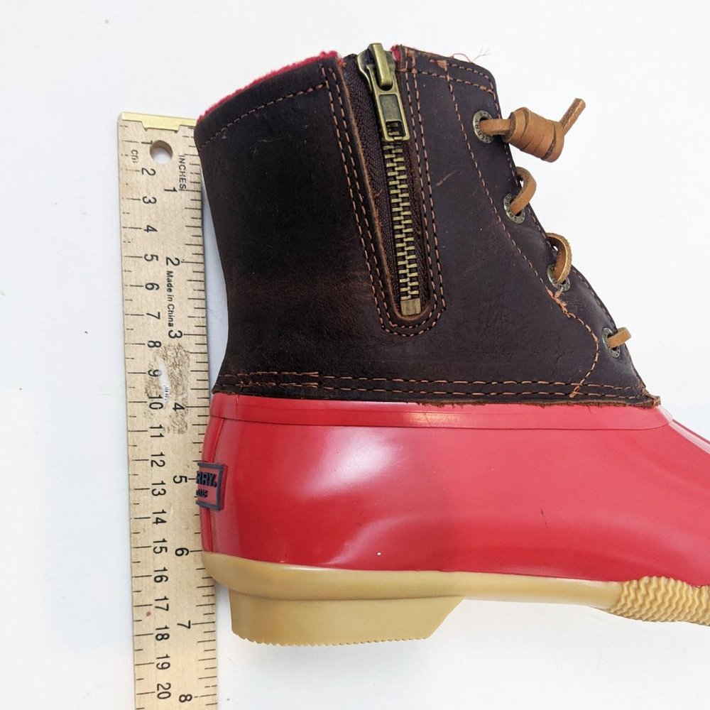 Sperry Saltwater Leather Duck Boots NEW Red Brown - Picture 11 of 12